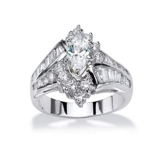 HeartsAndYou 4ct Marquise Cut Moissanite Engagement Ring for Women 18k White Gold over Silver Antique Inspired Stylish