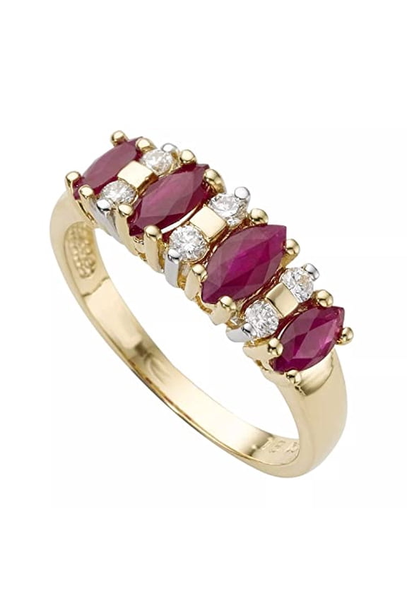 4ct Marquise Cut Natural Pink Ruby & Moissanite Ring Band 14k SOLID Yellow Gold