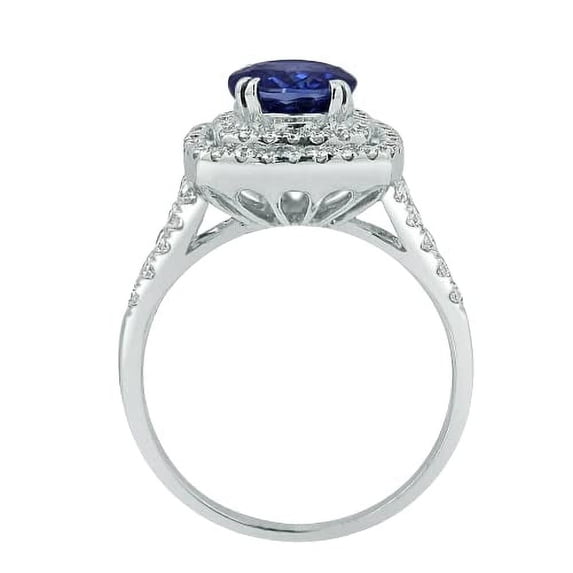 HeartsAndYou 4ct Natural Blue Sapphire Split Band Double Halo Ring 100% 14k SOLID White Gold