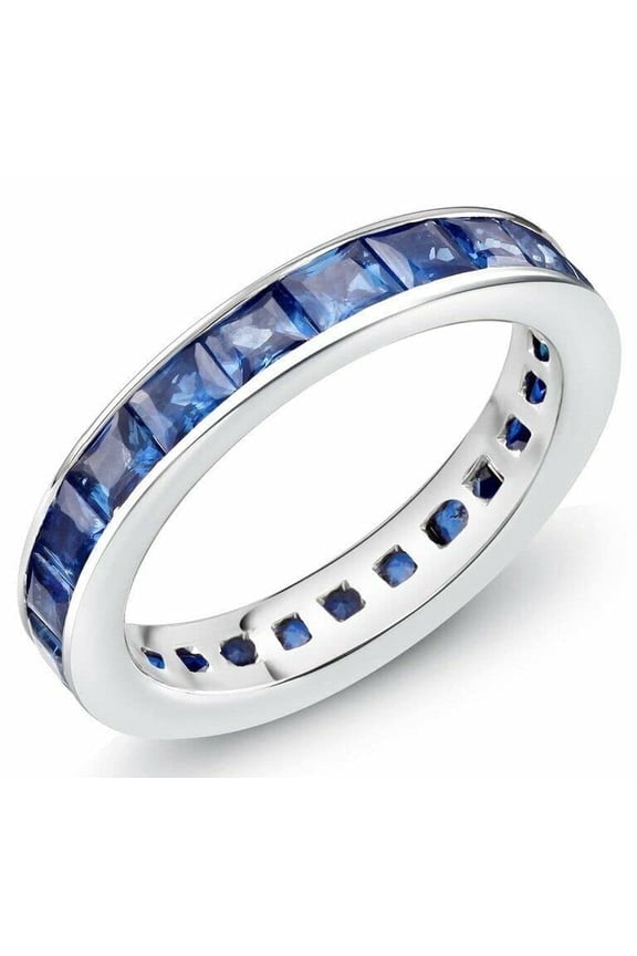 4ct Natural Blue Sapphire Wedding Band Ring Anniversary 14k SOLID White Gold