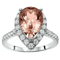 HeartsAndYou 4ct Natural Peach Morganite Halo Ring 14k SOLID White Gold with Round Accents