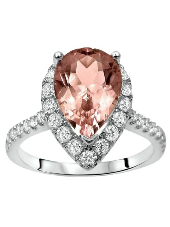 4ct Natural Peach Morganite Halo Ring 14k SOLID White Gold with Round Accents