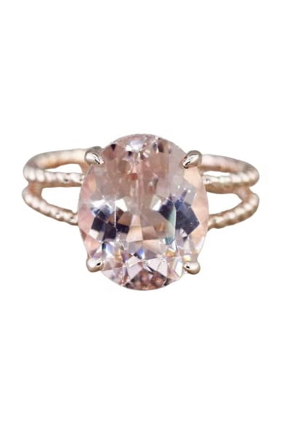 4ct Natural Peach Morganite Solitaire Split Beaded Band Ring 14k SOLID Rose Gold