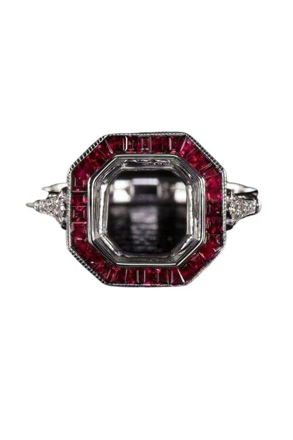 4ct Natural Pink Ruby Unique Art Deco Engagement Ring 100% 14k SOLID White Gold
