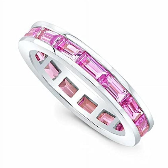 HeartsAndYou 4ct Natural Pink Sapphire Full Eternity Wedding Band 100% 14k SOLID White Gold