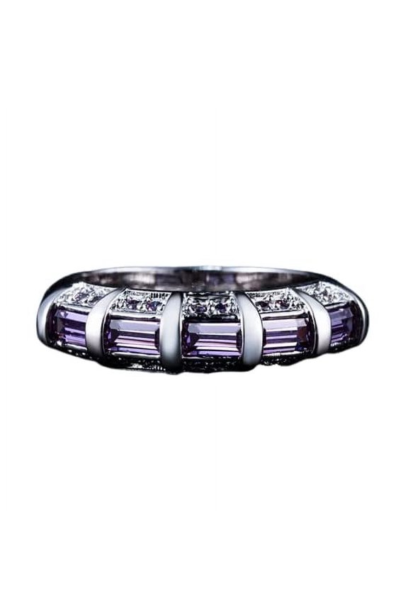 4ct Natural Purple Amethyst Gatsby Wedding Ring Band 100% 14k SOLID White Gold