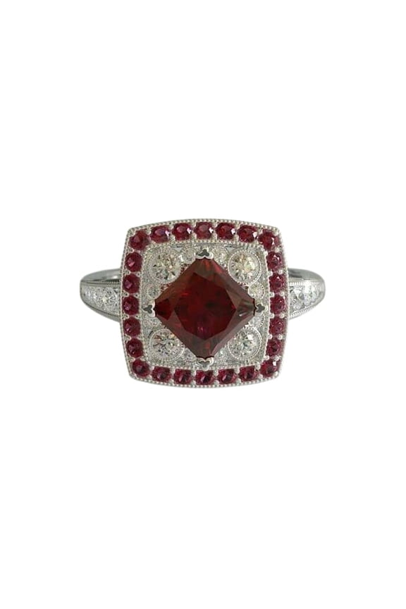 4ct Natural Ruby & Diamond Engagement Ring Art Deco Stylish 14k SOLID White Gold