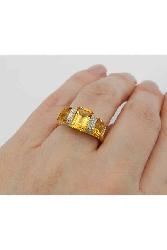 4ct Natural Yellow Citrine Trilogy Gatsby Engagement Ring 14k SOLID Yellow Gold