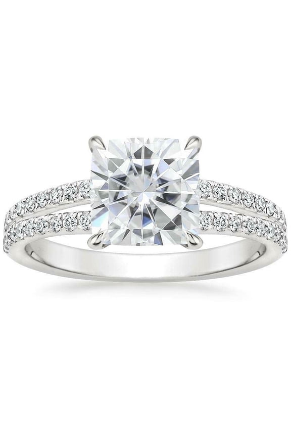 4ct Oval Cut Moissanite Engagement Ring for Women 18k White Gold over Silver Split Shank Solitaire