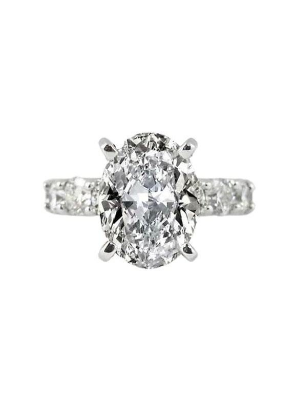 4ct Oval Cut Moissanite Ice Eternity Solitaire Engagement Ring for Women 18k White Gold over Silver