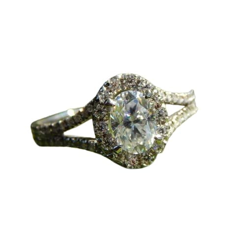 HeartsAndYou 4ct Oval Cut Moissanite Split Shank Halo Engagement Ring for Women 18k White Gold over Silver