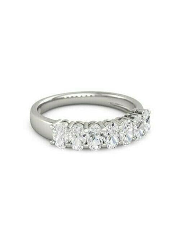 4ct Oval Cut Moissanite Stackable Seven Stone Engagement Ring for Women 18k White Gold over Silver