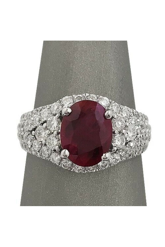4ct Oval Cut Natural Pink Ruby Moissanite Ice Cluster Ring 14k SOLID White Gold