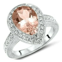 HeartsAndYou 4ct Pear Cut Natural Morganite & Moissanite Stylish Ring 14k SOLID White Gold