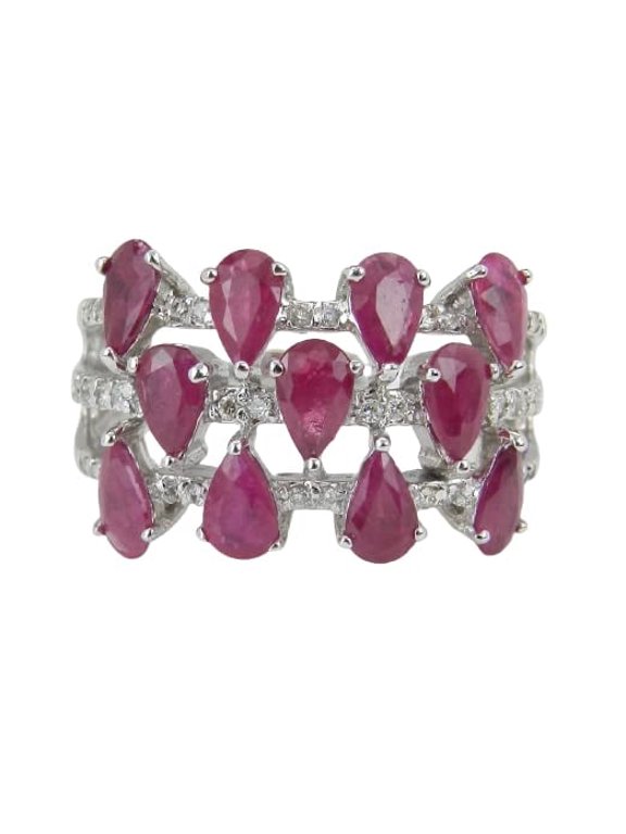 4ct Pear Cut Natural Ruby Moissanite Wide Cocktail Ring 14k SOLID White Gold