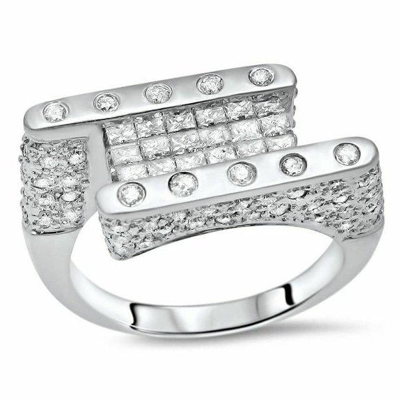 HeartsAndYou 4ct Princess Cut Moissanite Unique Stylish Engagement Ring for Women 18k White Gold over Silver