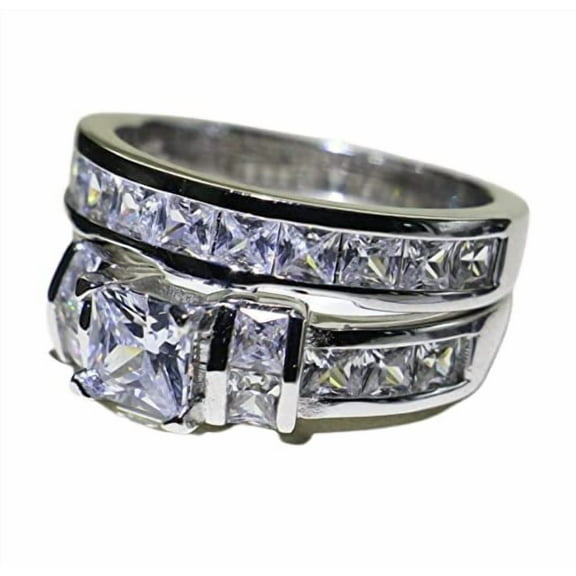 HeartsAndYou 4ct Princess Moissanite Engagement Ring for Women 18k White Gold Over Silver Solitaire Bridal Set