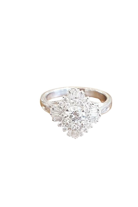 4ct Round Cut Moissanite Ballerina Halo Engagement Ring for Women Women 18k White Gold over Silver