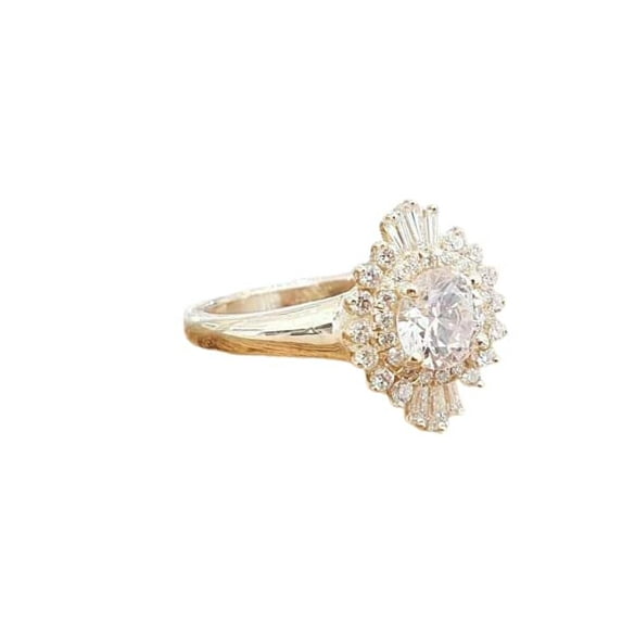 HeartsAndYou 4ct Round Cut Moissanite Ballerina Halo Engagement Ring for Women Women 18k Yellow Gold over Silver