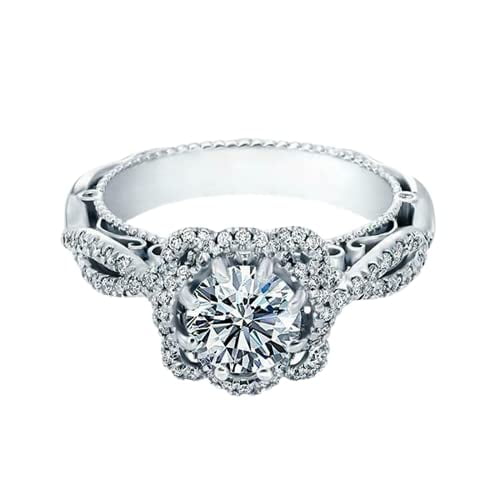 HeartsAndYou 4ct Round Cut Moissanite Elegant Vintage Inspired Solitaire Queen Ring 18k White Gold over Silver