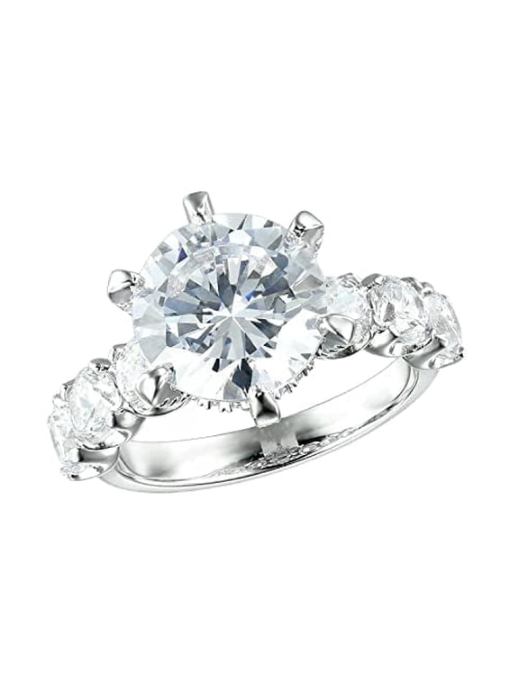 4ct Round Cut Moissanite Ice Solitaire Accent Engagement Ring for Women 18k White Gold over Silver
