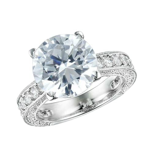 HeartsAndYou 4ct Round Cut Moissanite Vintage Inspired Solitaire with Accents Ring 18k White Gold over Silver