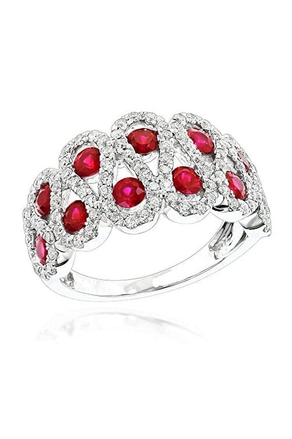 4ct Round Cut Natural Pink Ruby & Moissanite Art Deco Ring 14k SOLID White Gold
