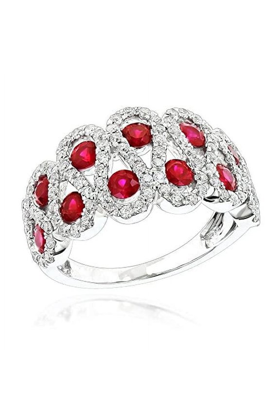 4ct Round Cut Natural Pink Ruby & Moissanite Art Deco Ring 14k SOLID White Gold