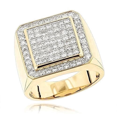 HeartsAndYou 4ct Round Moissanite Square Cluster Halo Men Engagement Ring 18k Yellow Gold over Silver