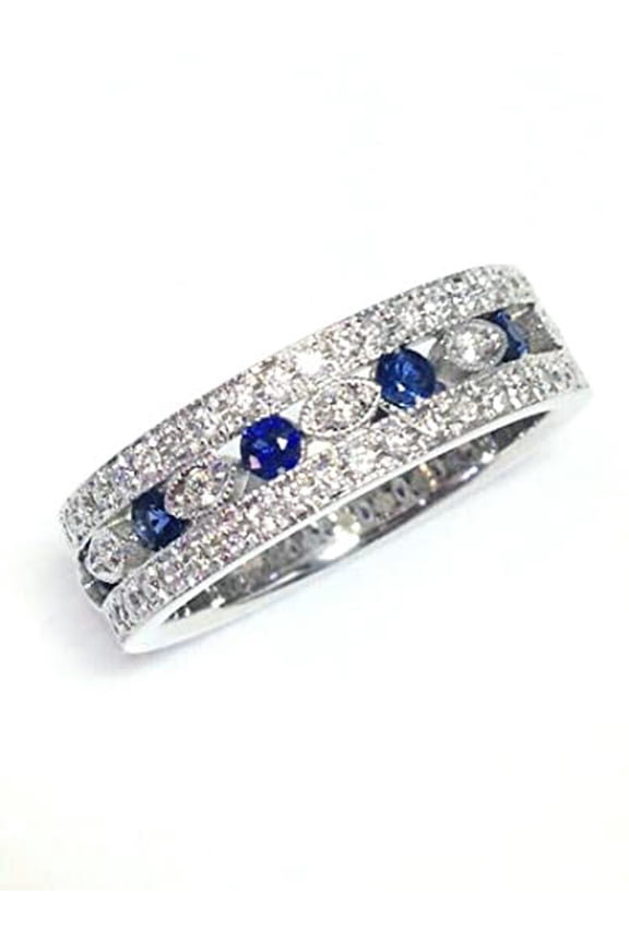 4ct Round Natural Sapphire Moissanite Filigree Wide Band 14k SOLID White Gold