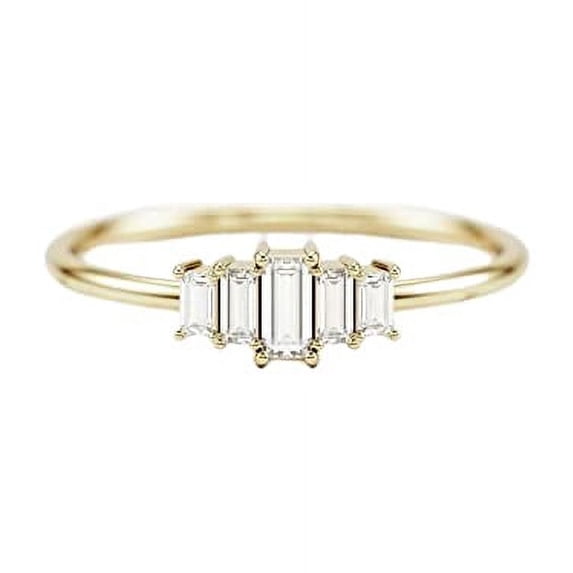 HeartsAndYou 5 Stone Art Deco Engagement Ring for Women 0.8ct Baguette Cut Moissanite 18k Yellow Gold Over Silver