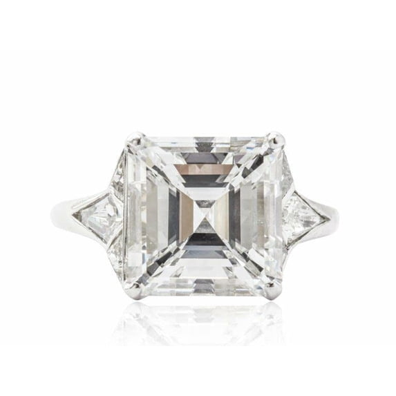 HeartsAndYou 5ct Asscher Cut Moissanite Engagement Ring for Women 18k White Gold over Silver Trillion Accent