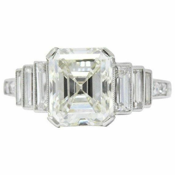 HeartsAndYou 5ct Asscher Cut Moissanite Vintage Inspired Cocktail Engagement Ring for Women 18k White Gold over Silver Stylish