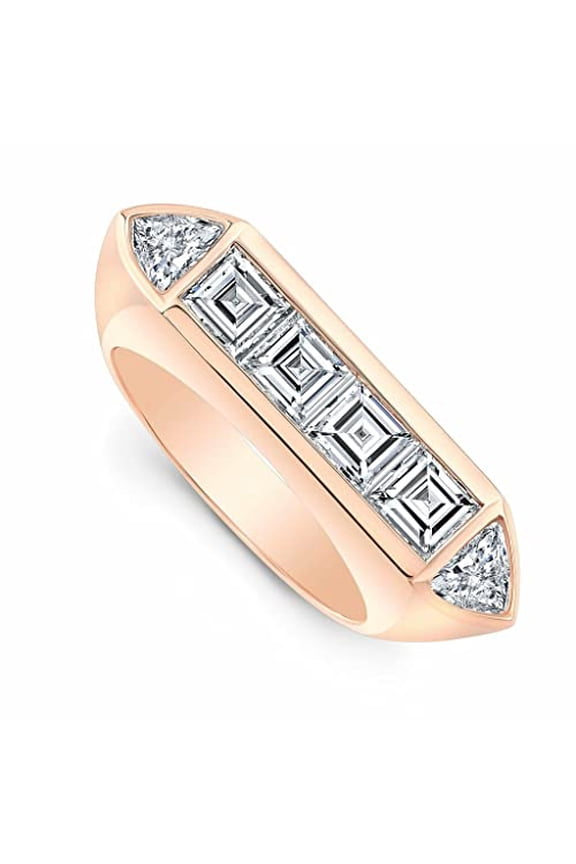 5ct Asscher Trillion Cut Moissanite Art Deco Engagement Ring for Women 18k Rose Gold over Silver
