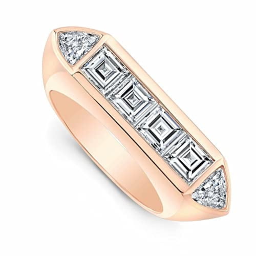 HeartsAndYou 5ct Asscher Trillion Cut Moissanite Art Deco Engagement Ring for Women 18k Rose Gold over Silver