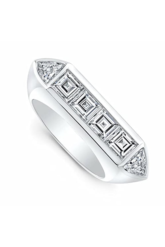 5ct Asscher Trillion Cut Moissanite Art Deco Engagement Ring for Women 18k White Gold over Silver