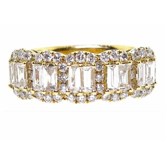 HeartsAndYou 5ct Baguette Cut Moissanite Halo Cocktail Engagement Ring for Women 18k Yellow Gold over Silver Stylish