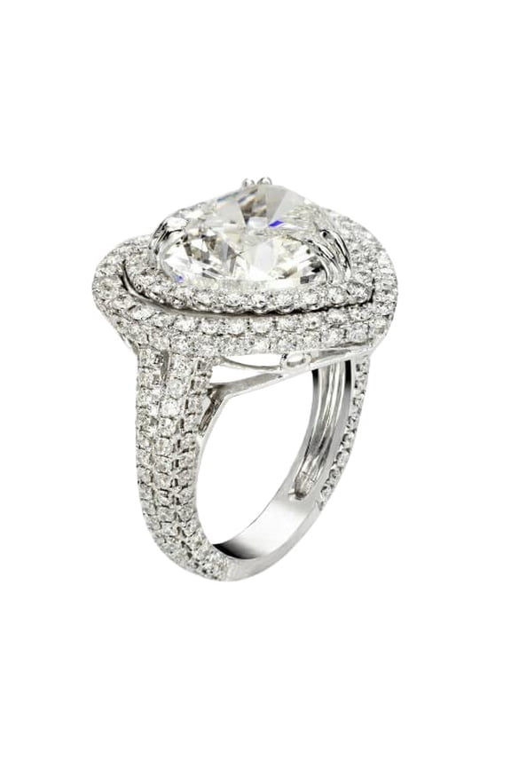 5ct Heart Cut Moissanite Dual Halo Ice Propose Engagement Ring for Women 18k White Gold over Silver