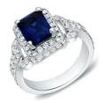 thumbnail image 1 of HeartsAndYou 5ct Natural Blue Sapphire Milgrain Halo Engagement Ring 14k SOLID White Gold, 1 of 9