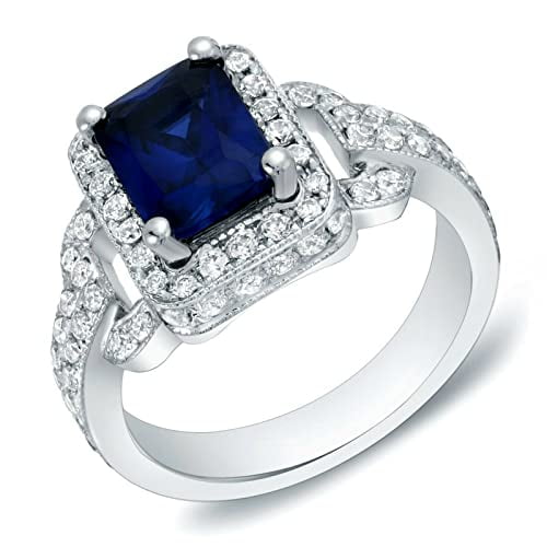 HeartsAndYou 5ct Natural Blue Sapphire Milgrain Halo Engagement Ring 14k SOLID White Gold