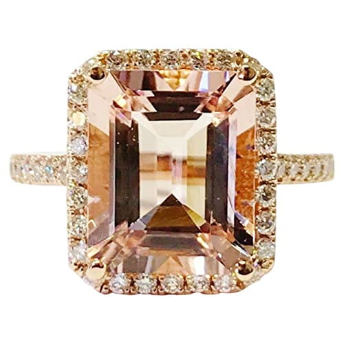 HeartsAndYou 5ct Natural Morganite Exquisite Halo Engagement Ring 100% 14k SOLID Rose Gold