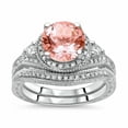 thumbnail image 1 of HeartsAndYou 5ct Natural Peach Morganite Stylish Bridal Set Ring Band 14k SOLID White Gold, 1 of 9