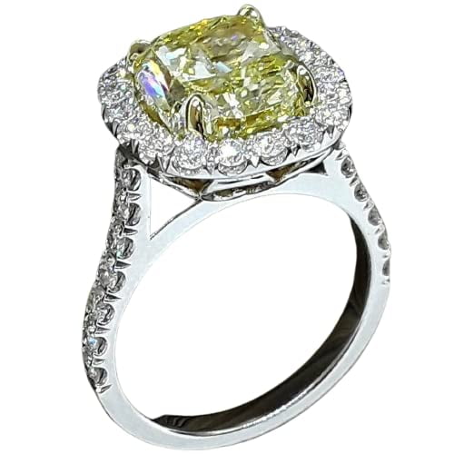 HeartsAndYou 5ct Natural Yellow Sapphire Stylish Halo Solitaire Ring 18K 14k SOLID White Gold