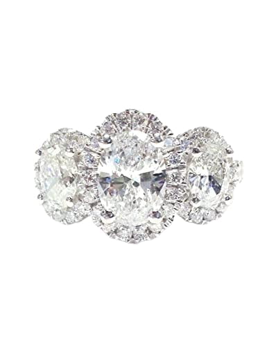 HeartsAndYou 5ct Oval Cut Moissanite Cocktail Ice Halo Engagement Ring for Women 18k White Gold over Silver