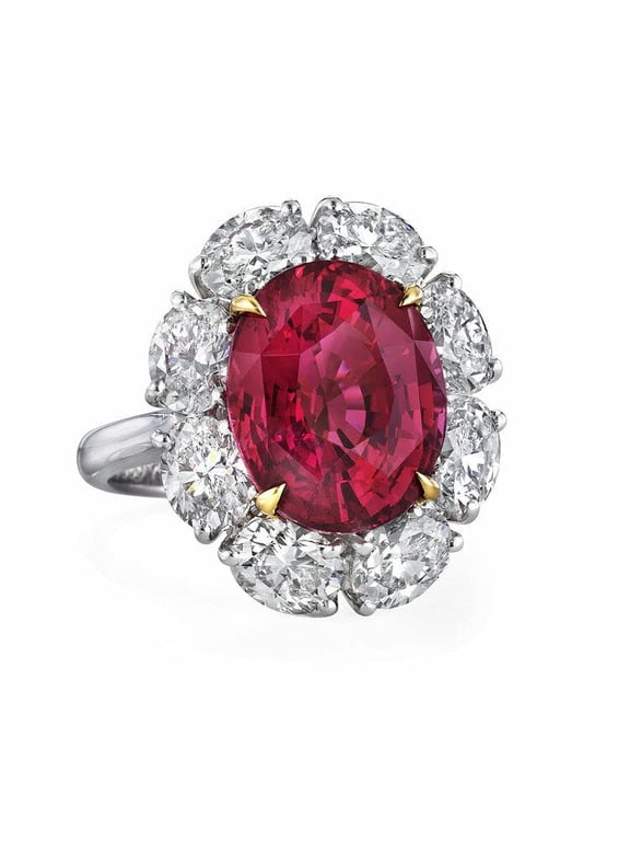 5ct Oval Cut Natural Ruby Halo Moissanite Cocktail Ring 14k SOLID White Gold