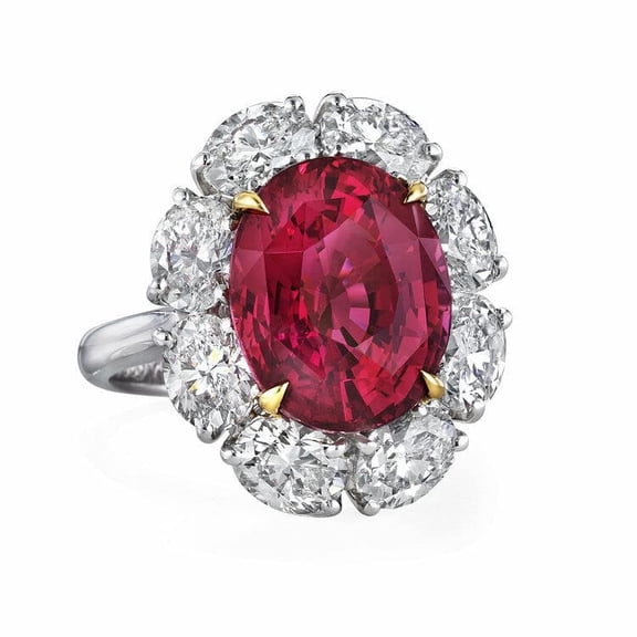 HeartsAndYou 5ct Oval Cut Natural Ruby Halo Moissanite Cocktail Ring 14k SOLID White Gold