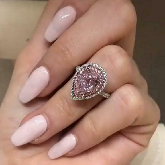 HeartsAndYou 5ct Pear Cut Natural Peach Morganite & Moissanite Halo Ring 14k SOLID White Gold