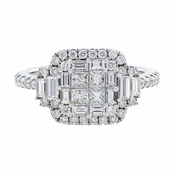 HeartsAndYou 5ct Princess Baguette Cut Moissanite Halo Cluster Cocktail Ring 18k White Gold over Silver Stylish