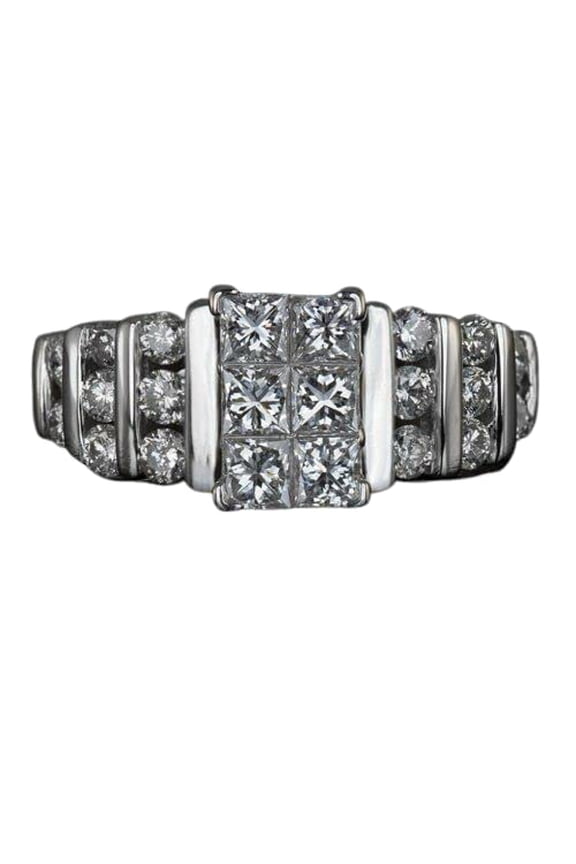 5ct Princess Cut Moissanite Art Deco Solitaire Engagement Ring for Women 18k White Gold over Silver