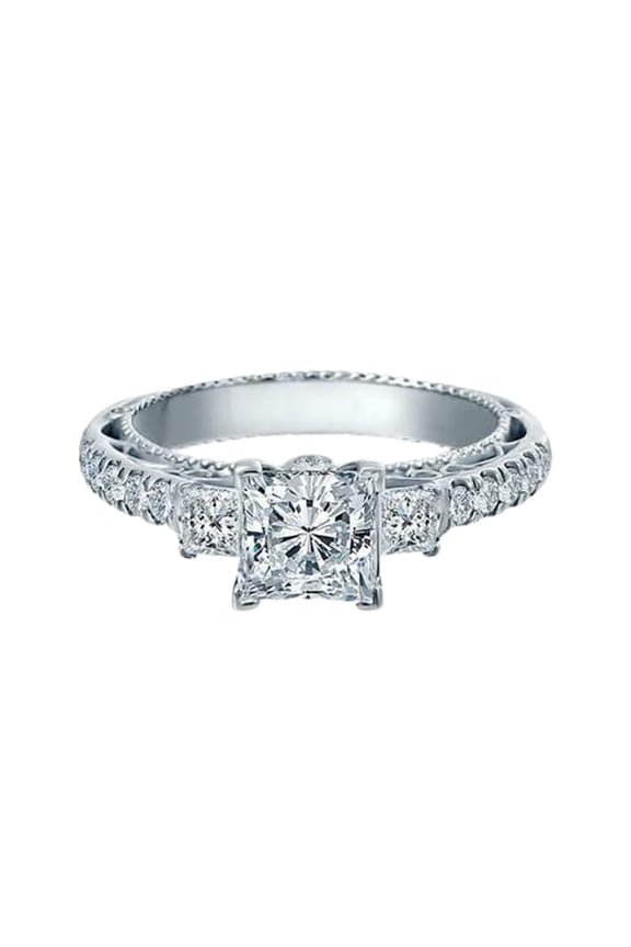 5ct Princess Cut Moissanite Gatsby Vintage Inspired Solitaire Halo Ring 18k White Gold over Silver